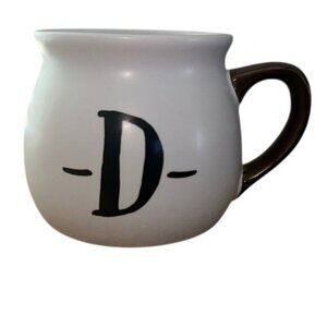 White Ceramic Coffee Mug With Black "D" Monogram & Dark Handle